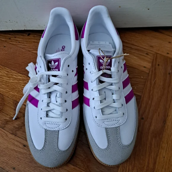 NWT Adidas Samba OG Sneakers - White and Purple, Size 5 Big Kids - Picture 2 of 8